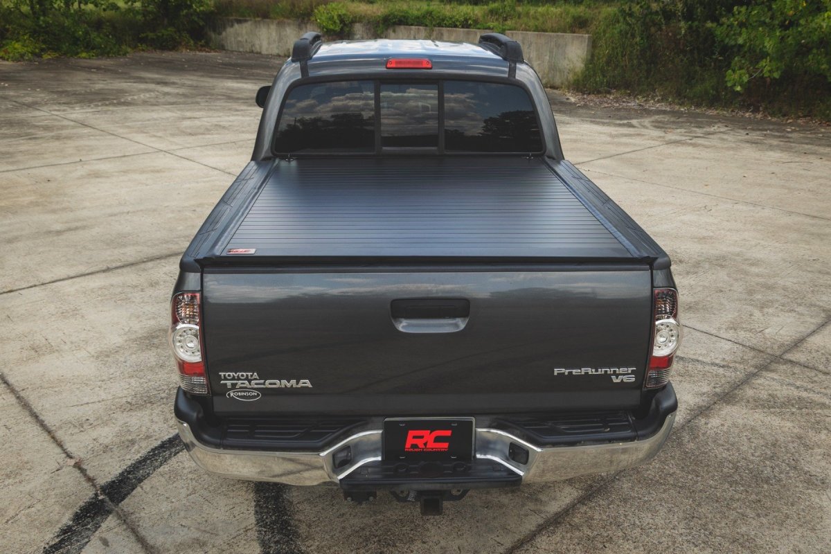 Toyota Tacoma Hard Roll Up Bed Cover - Rough Country - Sleek Flush, Low-Profile Design - Matte Black - '05-'15
